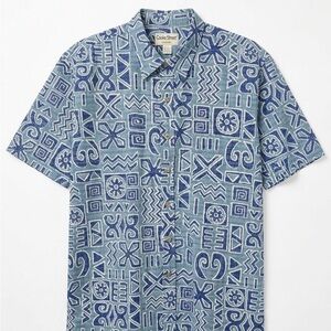 Cooke Street Honolulu Men's XXL Hawaiian Aloha Shirt Blue Geometric 100% Cotton